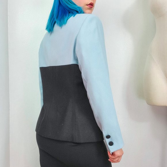 Vintage 90s Baby Blue & Black Colorblock Blazer Jacket - Picture 3 of 8